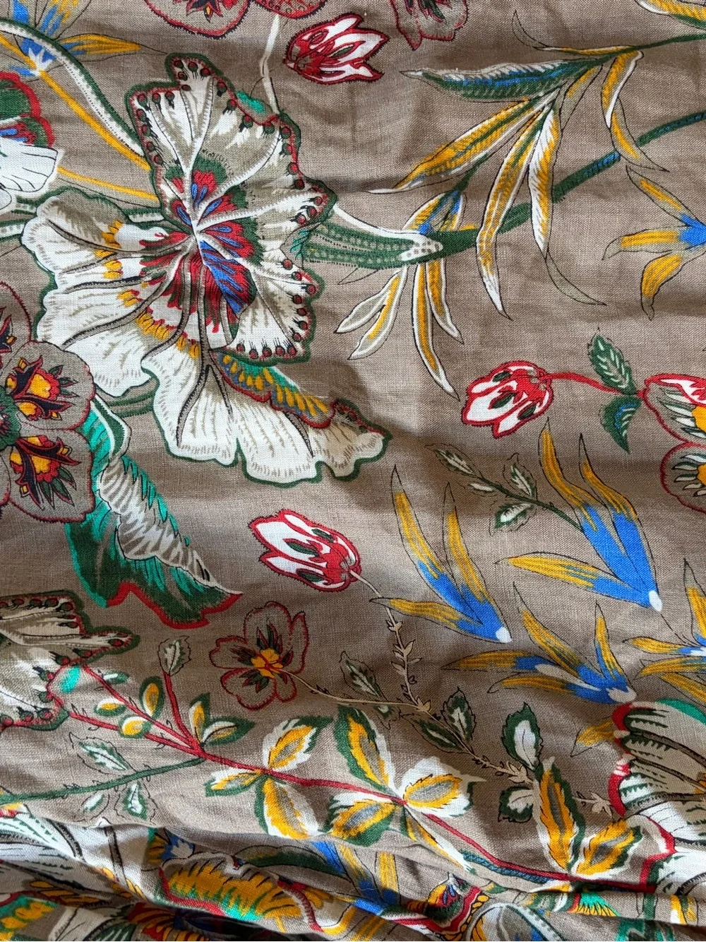Banana Republic 100% Linen floral wide leg palazzo pants 12L 12 long khaki tan L